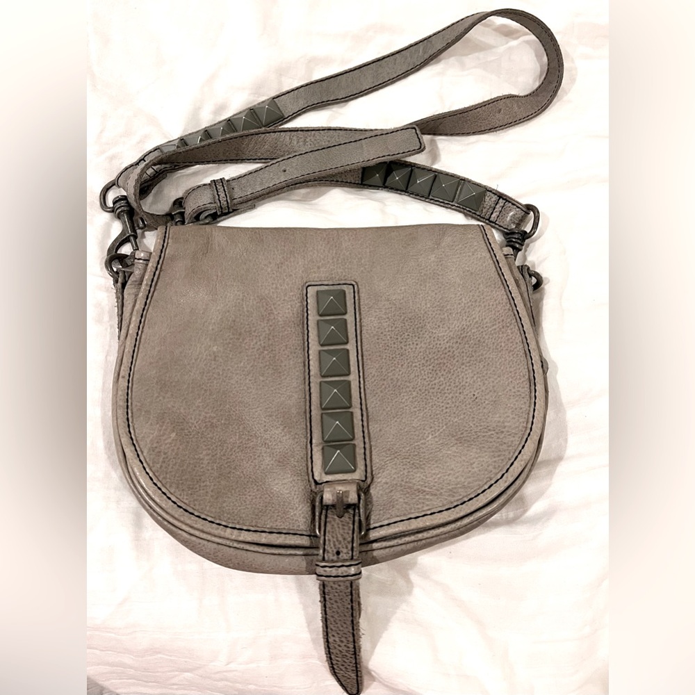 Liebeskind Berlin Filipa Studded Leather Crossbody Saddle Bag Gray